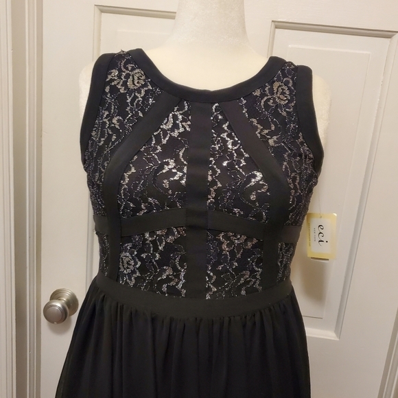 NWT ECI New York Black/Silver Cocktail Dress Size 14 Missy Retail $64.00 - Picture 6 of 13